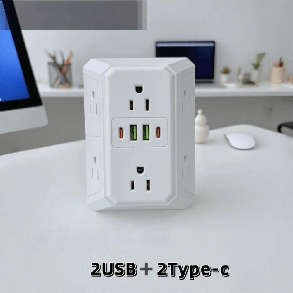 Multiple USB Ports Wall Mounted Power Socket US Plug Six Outlet Power Splitter for US Office Use