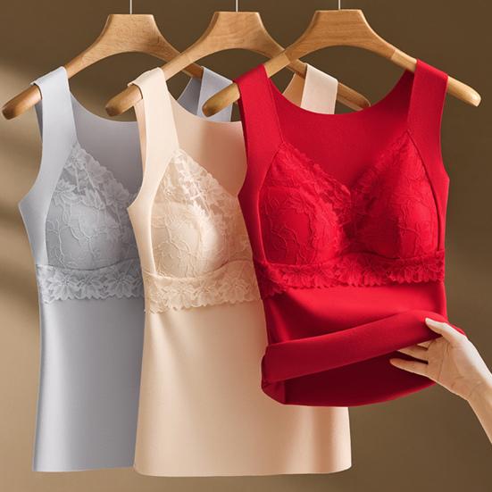Women's Thermal Tank Tops with Built In Bra Lace Padded Sleeveless Camisole Undershirt Soft Warm Base Layer Vest