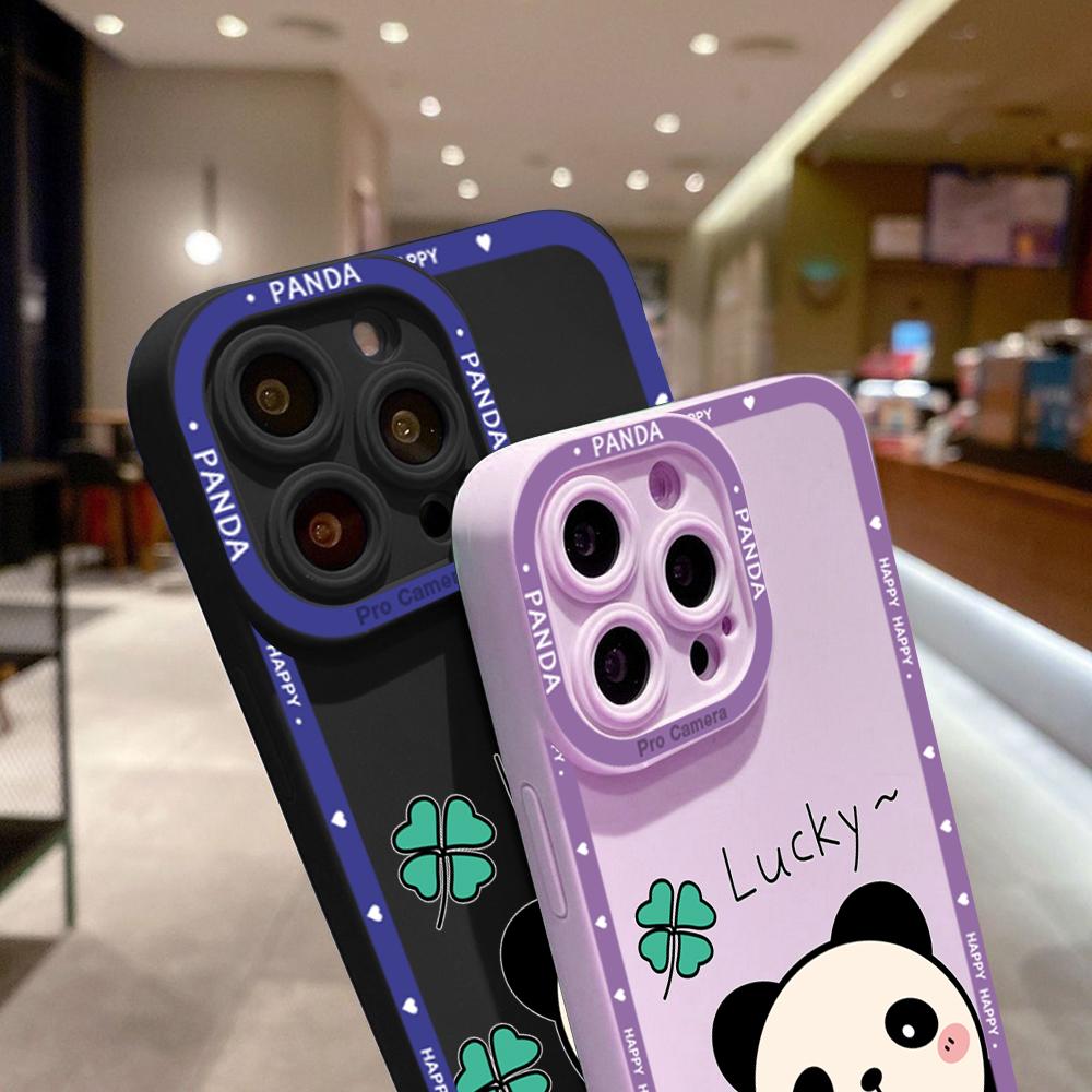 For iPhone 16 15 14 Pro Max Redmi Note 13 12 Pro Samsung S25 S24 Ultra A13 A14 A15 A16 Full Camera Protect Soft Silicone Panda Pattern Casing