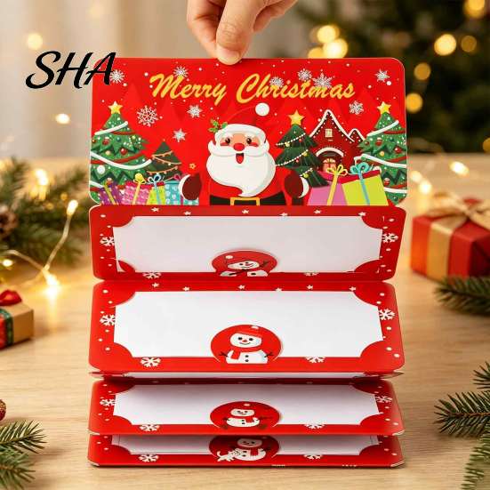 Christmas Surprise Pull-out Card Cash Gift Envelopes, 6 Slots Foldable Money Holder, DIY Holder Holiday Booklet for Xmas Parties, Family Gatherings