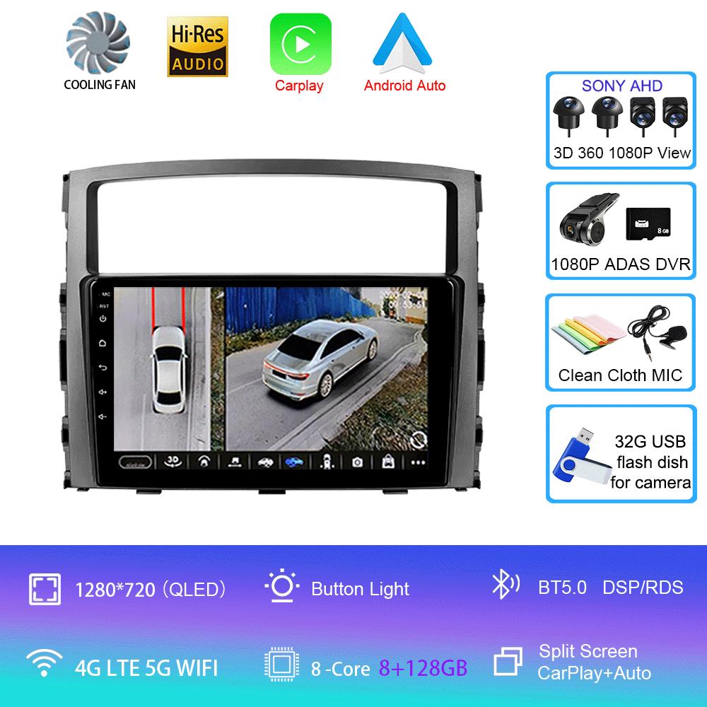 Автомобильное радио Android14 Carplay для Mitsubishi Pajero 4 V80 V90 2006 - 2014 Навигация GPS Мультимедийный проигрыватель WiFi+4G Стерео видео BT