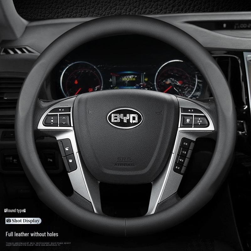 Premium Genuine Leather Steering Wheel Cover for BYD: Tang, DMI, Yuan, Song Pro, Qin Plus, Han EV, Dolphin, F3, S7