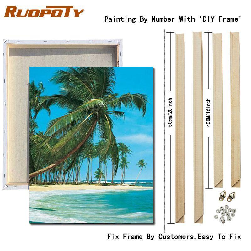 RUOPOTY Painting By Numbers Beach Drawing On Canvas Pictures By Number Handpainted Seascape Kits Home Decoration