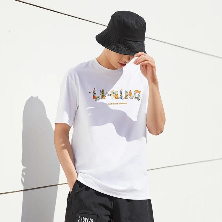 Li-Ning Спортивная баскетбольная серия с буквенным принтом, свободная футболка с круглым вырезом и короткими рукавами, мужские топы, стандартный белый AHSSD65-1