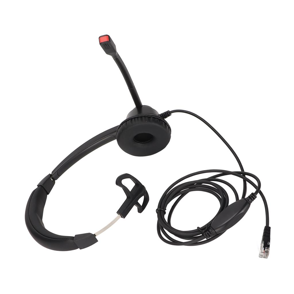 Monaural Customer Service Headset Volume Adjustment Single Sided Ear Headphone with Noise Cancelling Mic