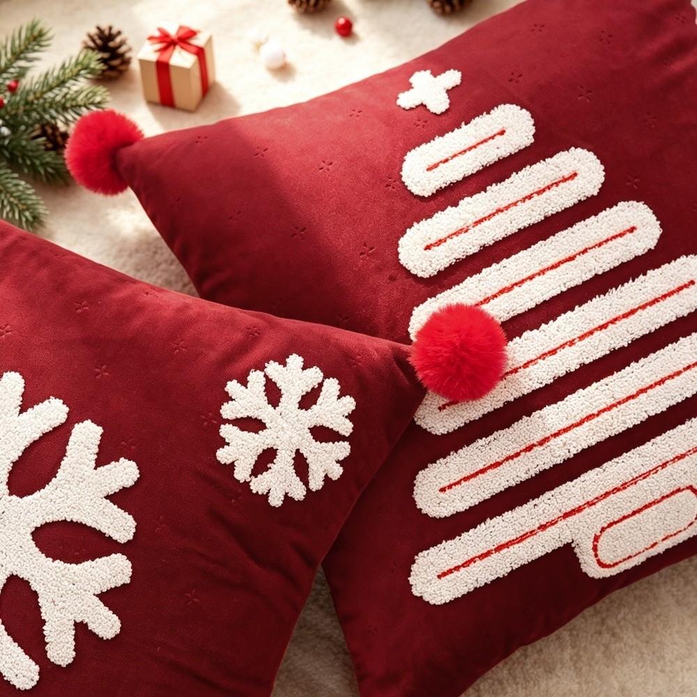 Cartoon Santa Claus Holiday Cushion Cover Elk Snowman Pillow Case Festive Plush Cushion Cover Gift