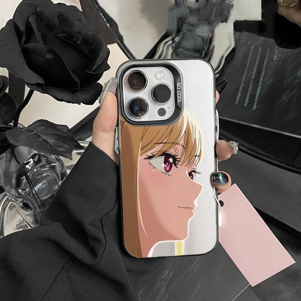 J-Darling Марин Китагава Яркий Серебристый Чехол для Телефона Для IPhone 16 17 15 14 12 13 Pro Max Черного Цвета Ударопрочный Чехол