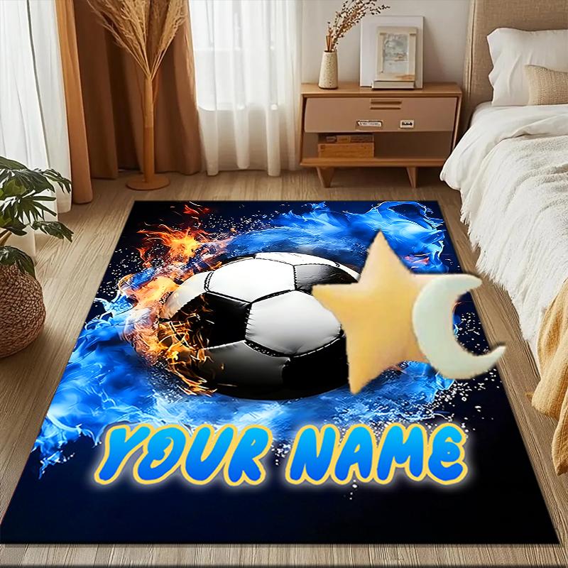 1PC Custom Name Soccer Fire Art Theme Floor Mat Ideal for Living Room, Game Rooms, Office, Bedroom,Floor Mat Playful Design