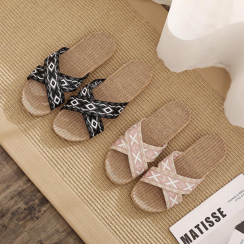 Модные новые женские дышащие льняные тапочки