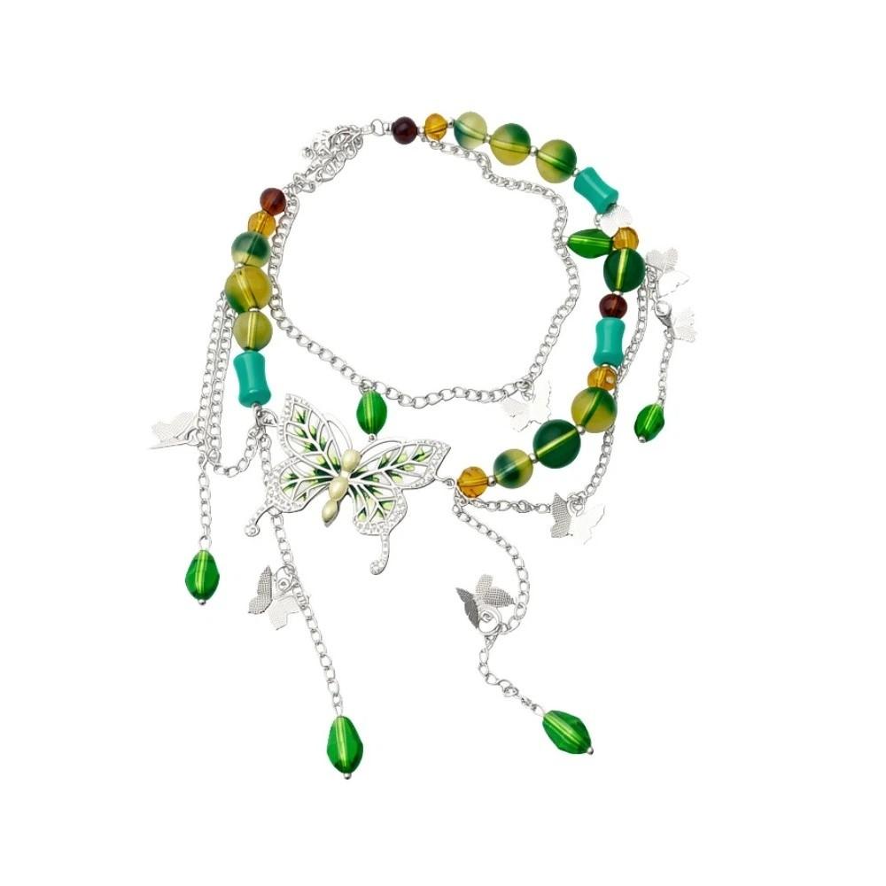 Long Tassel Butterfly Pendant Necklace Y 2 K Rhinestone Butterfly Necklace Collarbone Chain