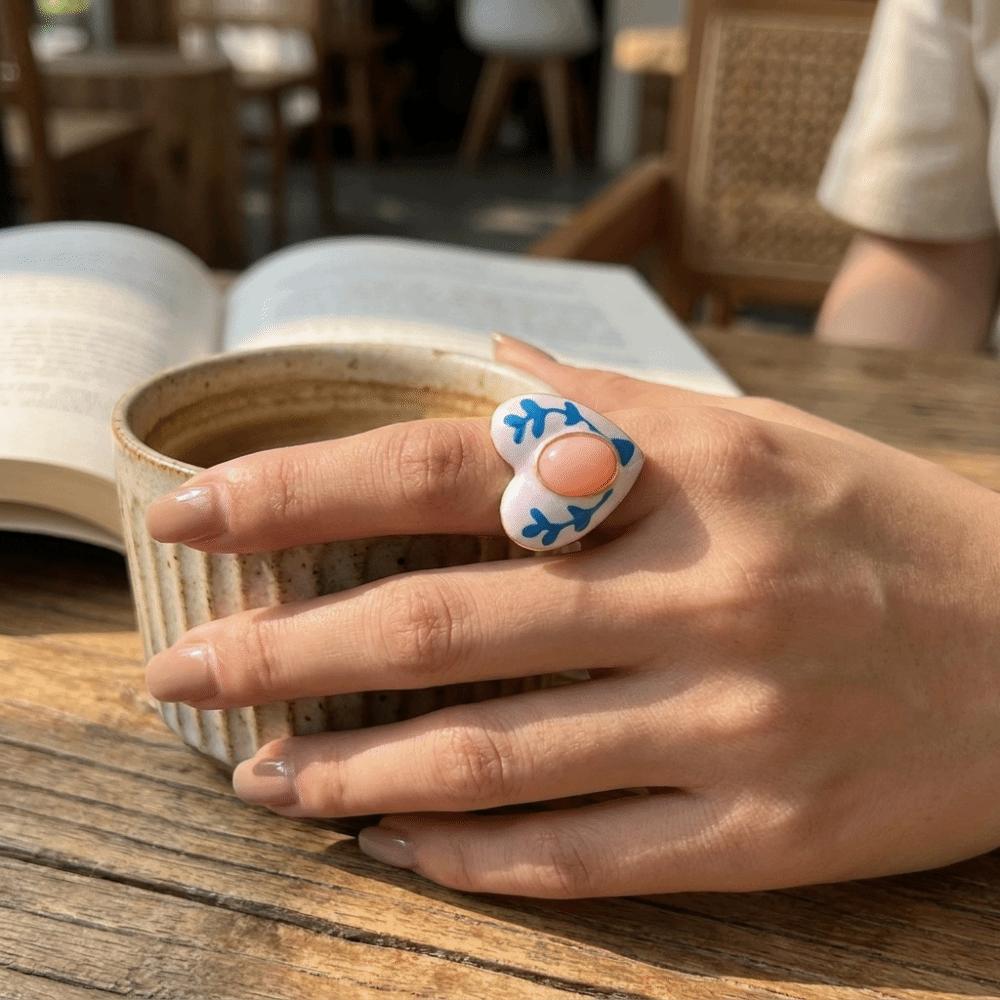 Round Heart Zinc Zinc Alloy Flower Open Ring Crescent Shape Adjustable Ring Party Accessories