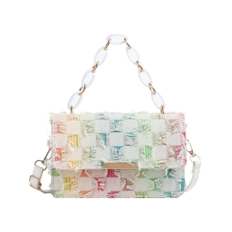 Модная средняя холщовая сумка с уникальной строчкой и кисточками