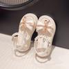 Summer Girls Sandals Sweet Pearl Bowtie Children Princess Open-toe Sandals Fashion Versatile Kids School Thick Bottom Sandals