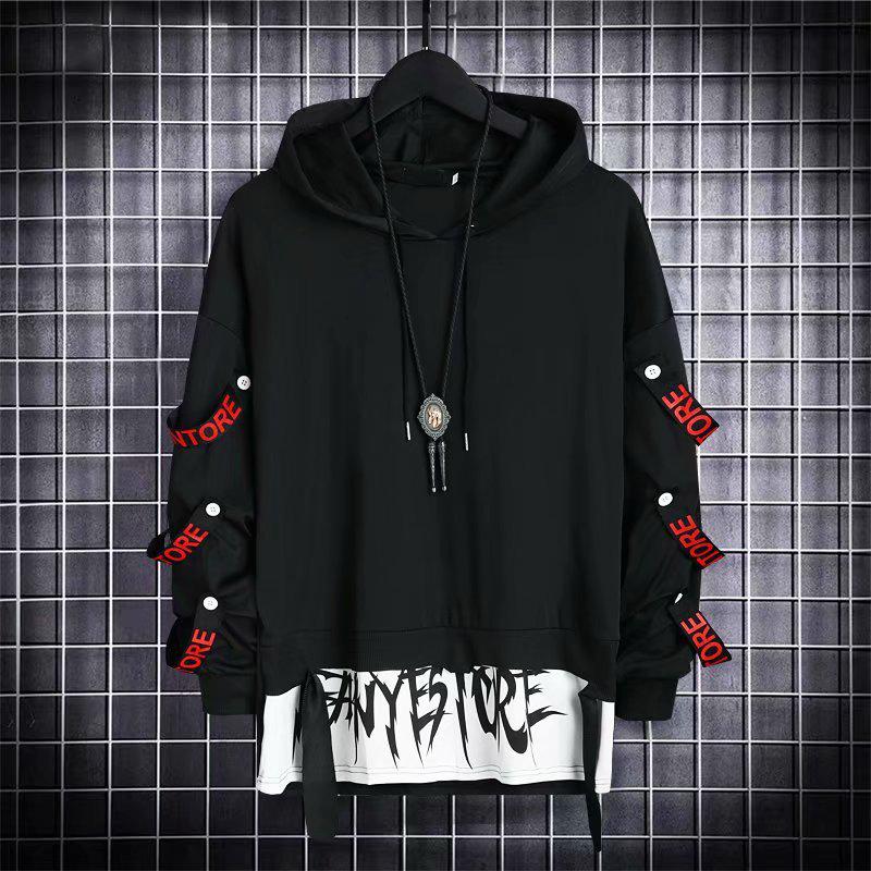 Men's 2021 Autumn Korean Style Hooded Hip-Hop Sweatshirt with Zipper and Ribbon Detailing