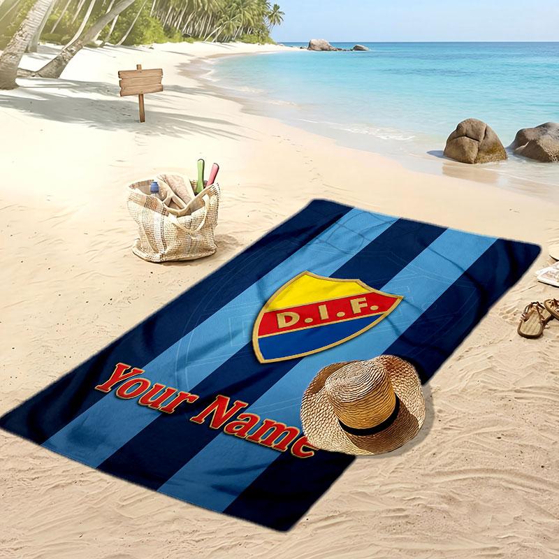 Djurgårdens IF Personalized Printed Beach Towel Soccer Logo Support Custom Name Text Absorbent Towel For Sport Travel Special Gift