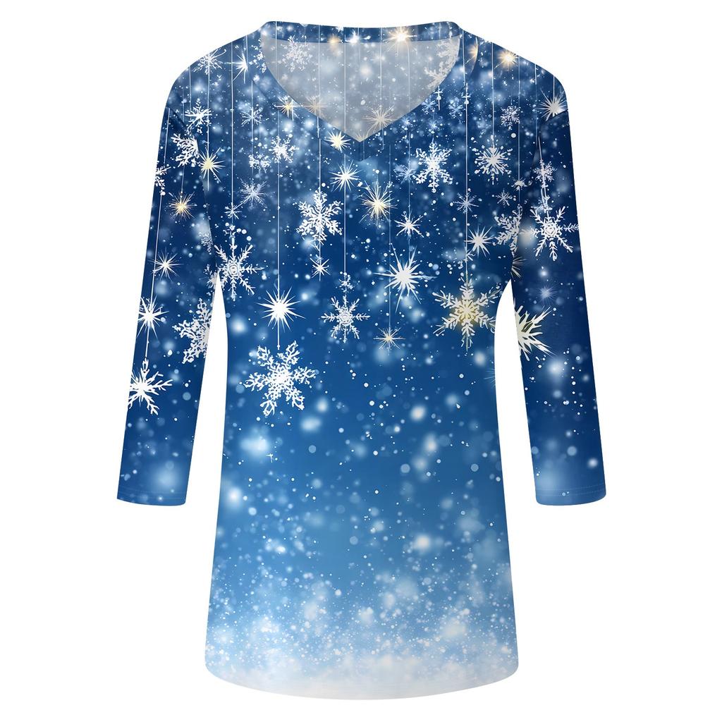 Women's T Shirt CHristmas Print 3/4 Sleeve Daily Weekend Fashion Basic V- Neck Regular Top