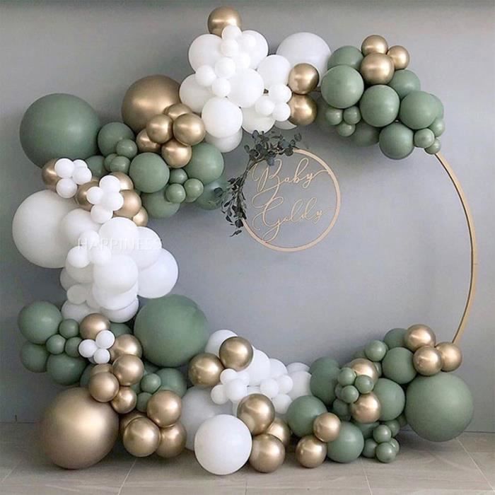Kit guirlande DIY Sage Green Balloon Arch - Marque - Modèle - 137 pièces - Vert sauge + blanc mat + chrome doré
