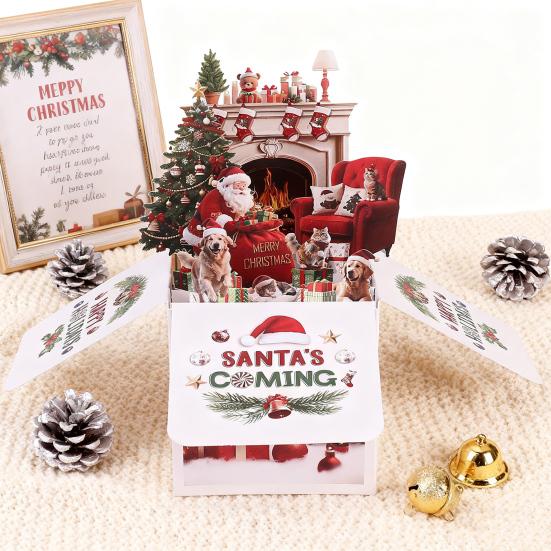 Christmas 3D Pop Up Greeting Card Santa's Coming Holiday Gift Card for Women Men Kids Husband Wife Mom Dad Daughter