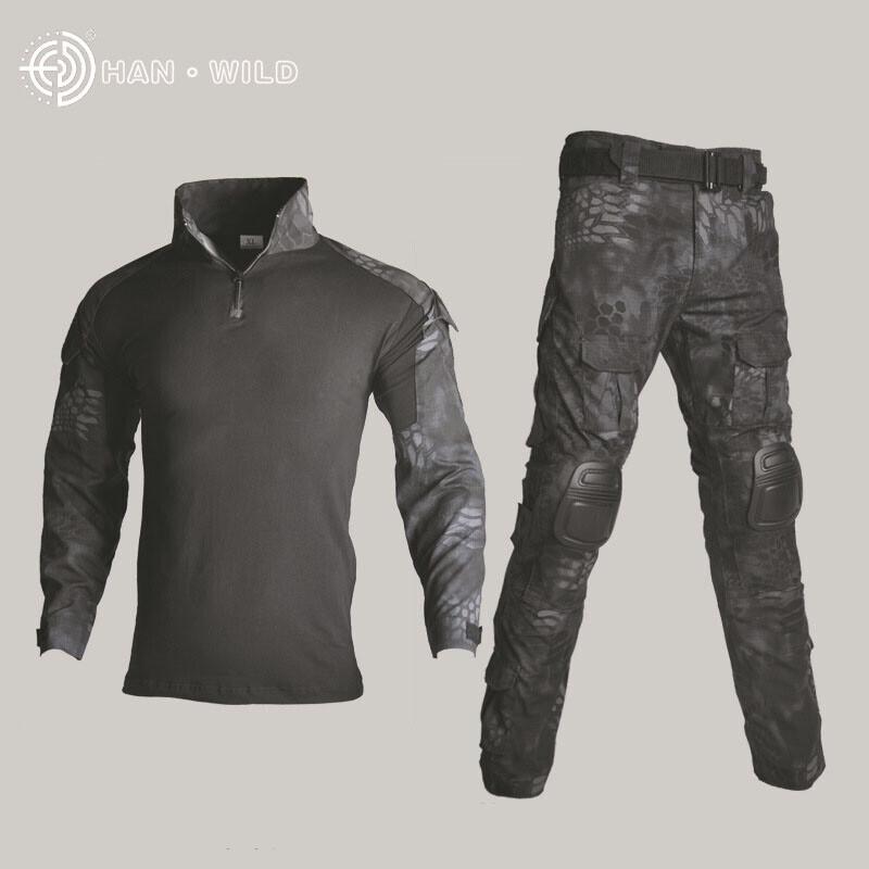 Tactical Gear Camouflage Tactical Military Uniform Clothing Sets Paintball US Army Combat Shirt + Cargo Pants with Elbow & Knee Pads