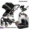 BAZARLAND30 Коляска 3 в 1 Детская Комбинированная Автокресло Люлька Реверсивная Регулируемая Высокое Качество Непрокалываемые Колеса Ручка.Черно-золотой