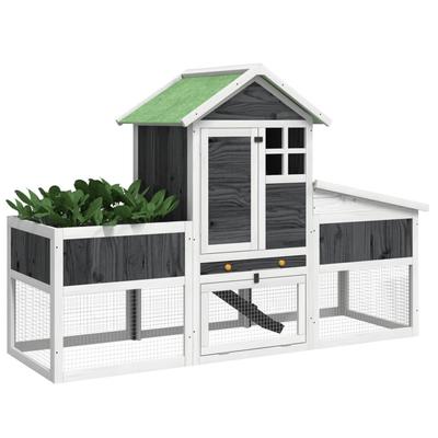 Rabbit Hutch Gray 170 X 63 X 113 Cm Solid Pine Wood