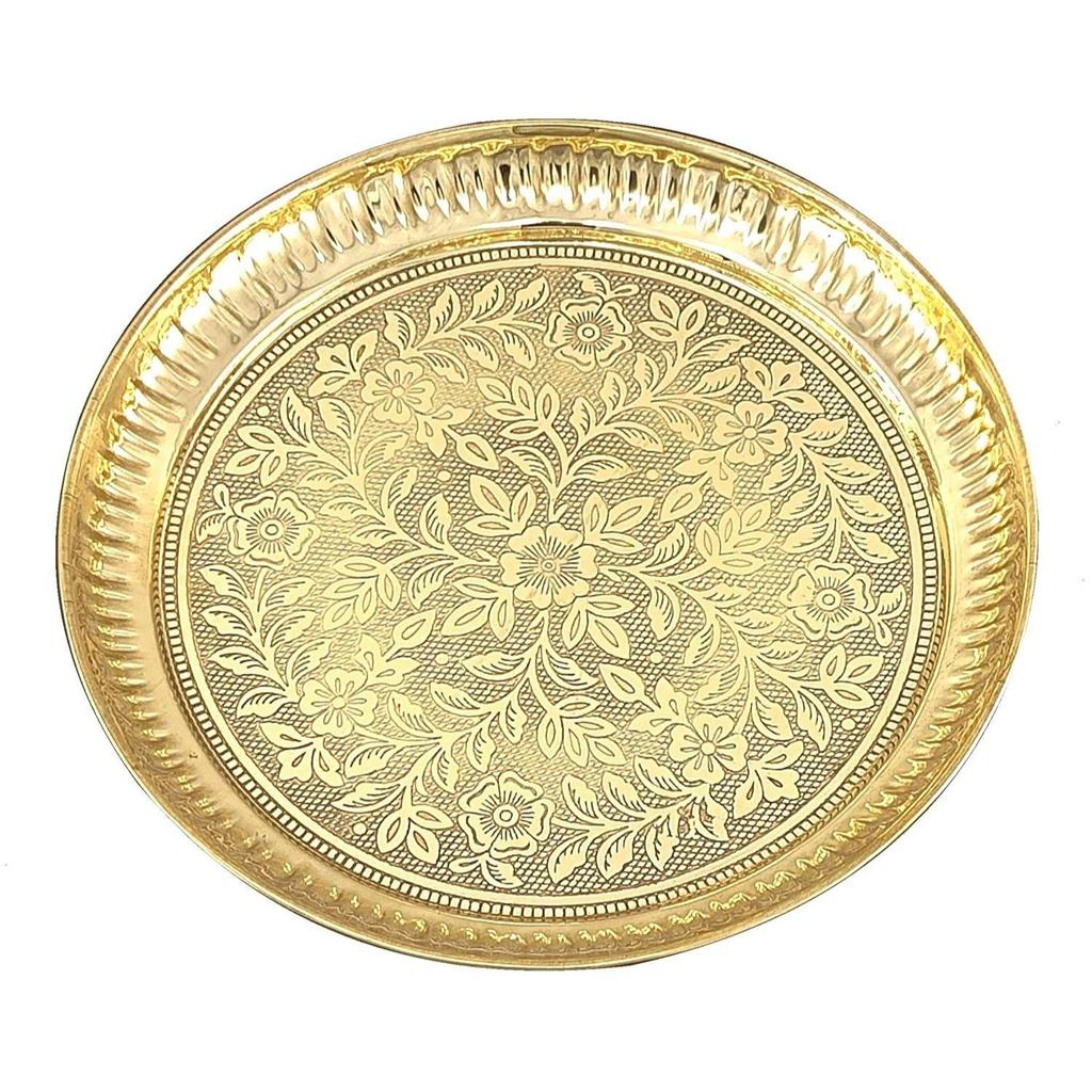 Brass Pooja Plate Puja Thali 12 Inch Arti Thali Set Traditional Designed Handcrafted Thal for Puja Ghar Home Office Mandir Diwali Weeding Return Gift