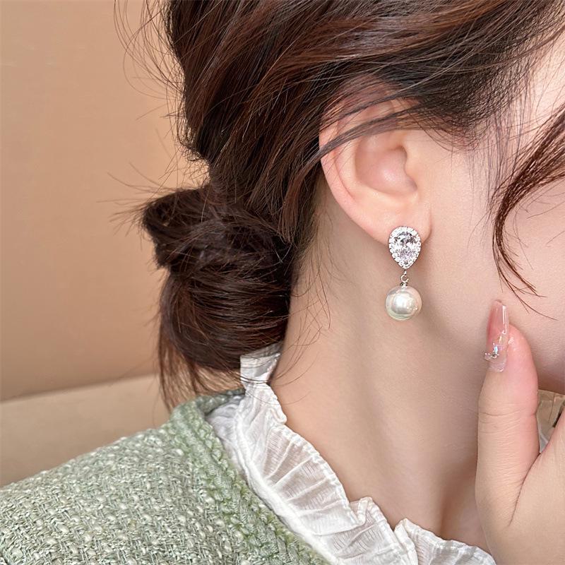 Элегантные серьги-капли из серебра 925 пробы с цирконием и жемчужинами для женщин