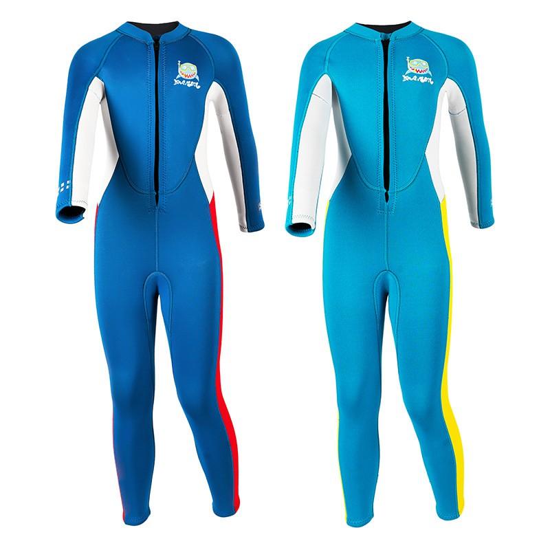 Kids 2.5mm Neoprene Wetsuit Snorkeling Diving Surfing Swimming Warm Full Body Suit Blue Yellow Red