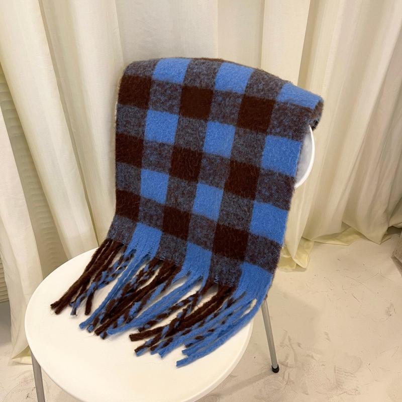 Korean Style Plaid Scarf for Women Mohair Soft Thickened Warm Soft Girl Tassel Versatile Small Version Trendy Scarf for Men