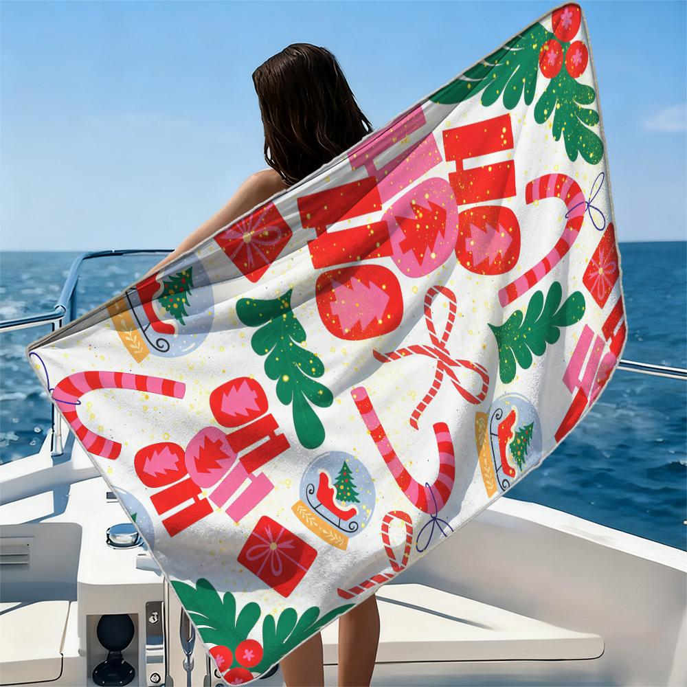 Christmas Cartoon Print Beach Towel Ultra-fine Fiber Quick Drying Absorbent Beach Swimming Vacationvacation Essentials Gifts