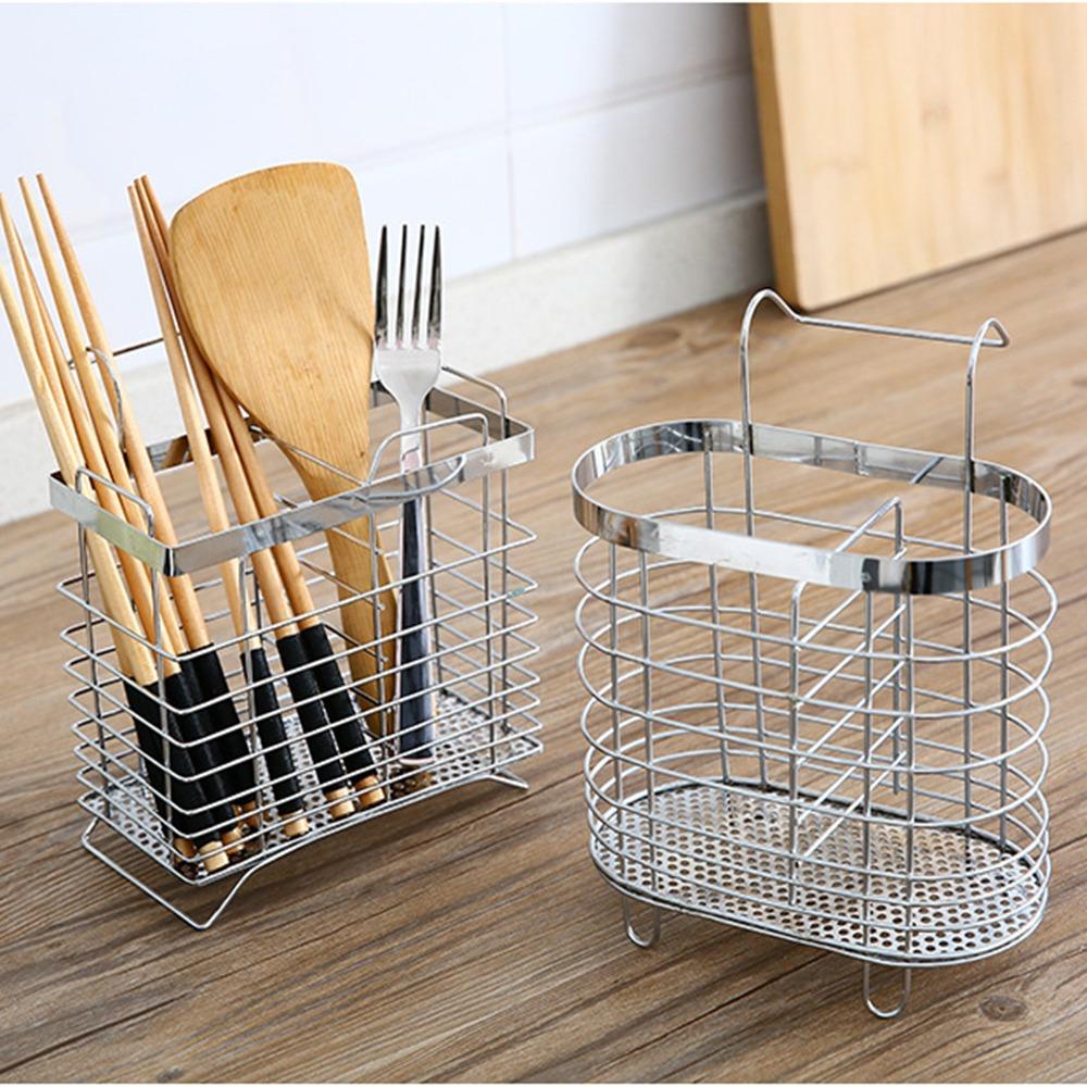 Wall Mounted Tableware Draining Rack Stainless Steel Cutlery Holder Chopsticks Holder Kitchen