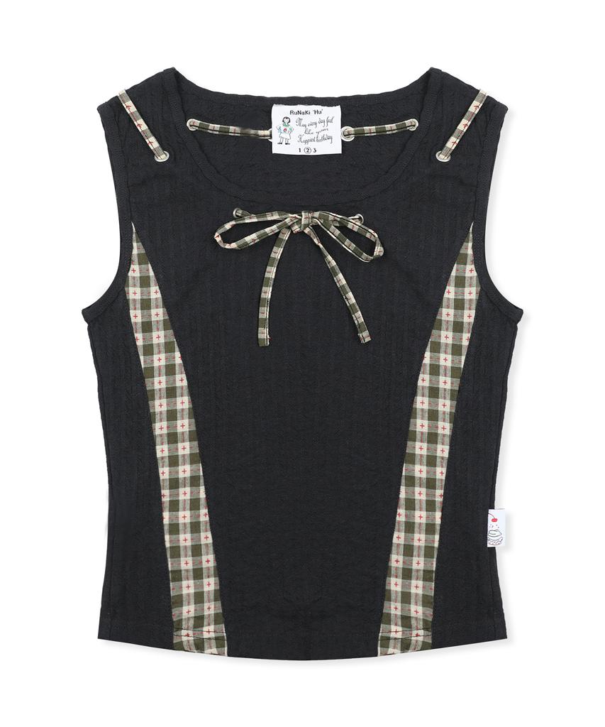 RuNaKi'Hu' Wxt083 Musubi Check Color Block Sleeveless (Black)