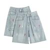 Прямые джинсовые шорты цвета масла с рваностями для женщин. Новинка лета. С высокой посадкой, облегающие, с графичным дизайном, широкие штанины, пятиточечные миди-шорты