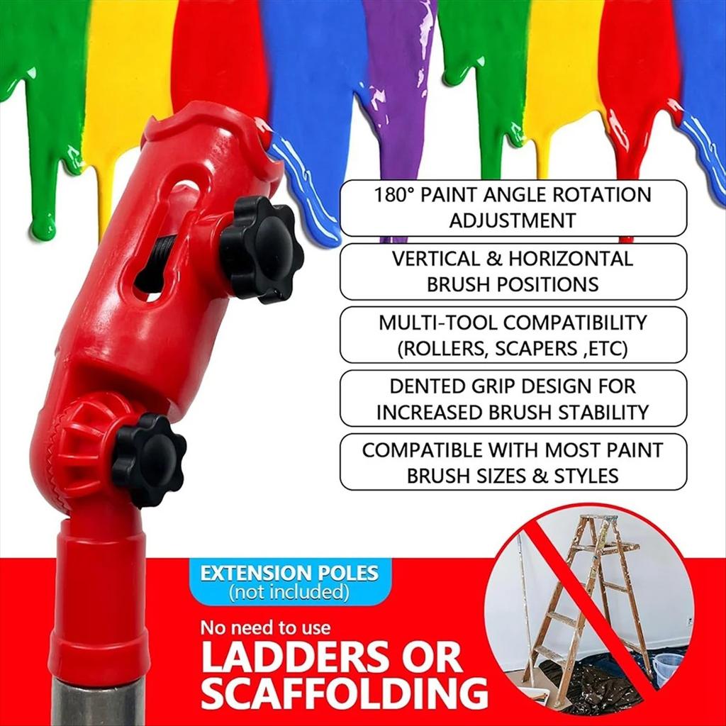 Multi-Angle Paint Brush Extender Red, Paint Edger Tool for High Ceilings, Extension Pole Attachment Holder