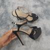 LOSLANDIFEN Women Sandals Sexy Peep Toe T-Strap Platform Summer Shoes Patent Leather 14cm Thin High Heels Party Wedding Shoes