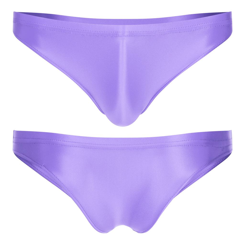 Mens Glossy Low Rise Briefs Solid Color Elastic Waistband Underpants Underwear Swimwear