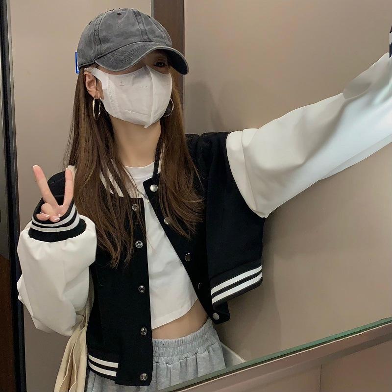Короткая бейсбольная куртка с длинными рукавами, однобортная куртка для женщин, новый стиль, короткие и высокие, американская уличная одежда