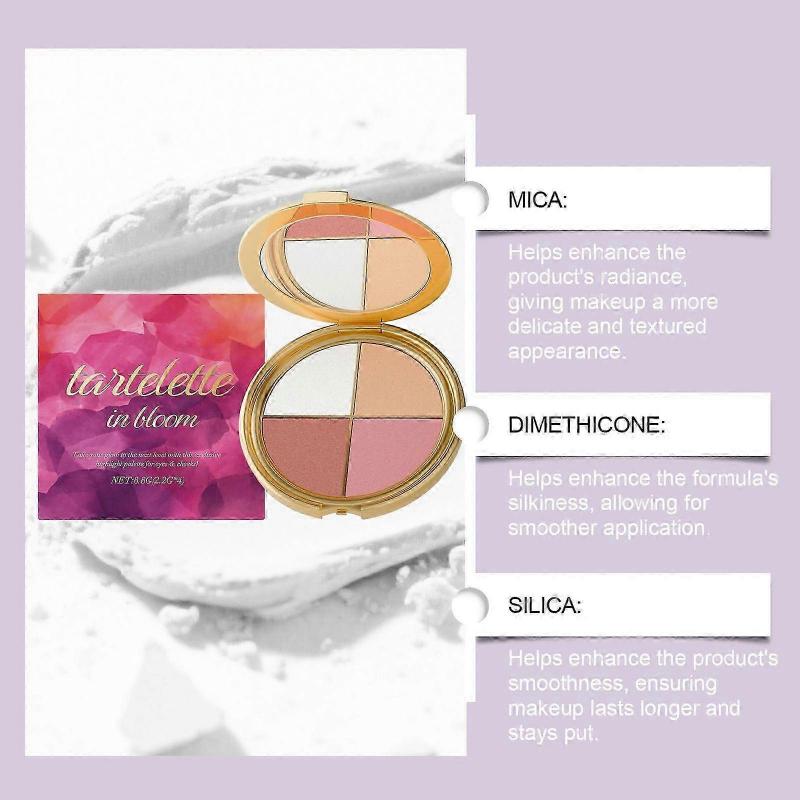 4-Color Multifunctional Palette - Highlighter & Blush with Mica & Vitamin E, 8.8g - Natural Glow, Silky Texture, Travel-Friendly with Mirror