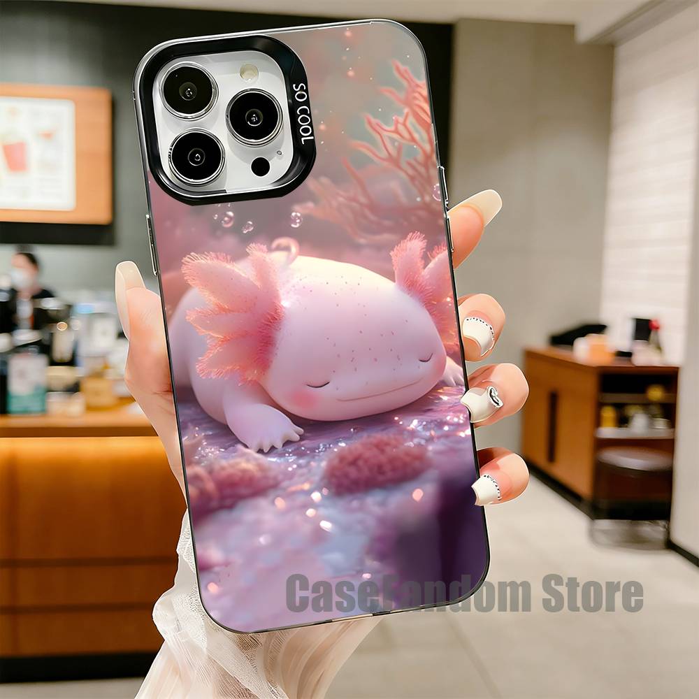 Cute Axolotl Phone Case For iPhone 17,16,15,14,13,12,11,Pro,Max,Plus,Black Matte Shockproof Cover