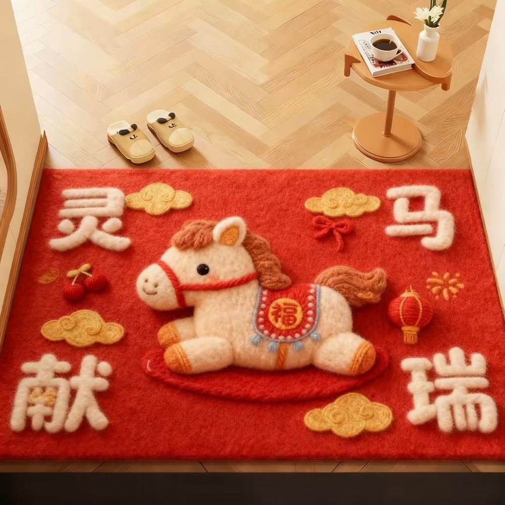 Новый Коврик для двери с рисунком лошади на Новый год Красный Нескользящий Коврик для ванной Влагопоглощающее одеяло Домашние украшения