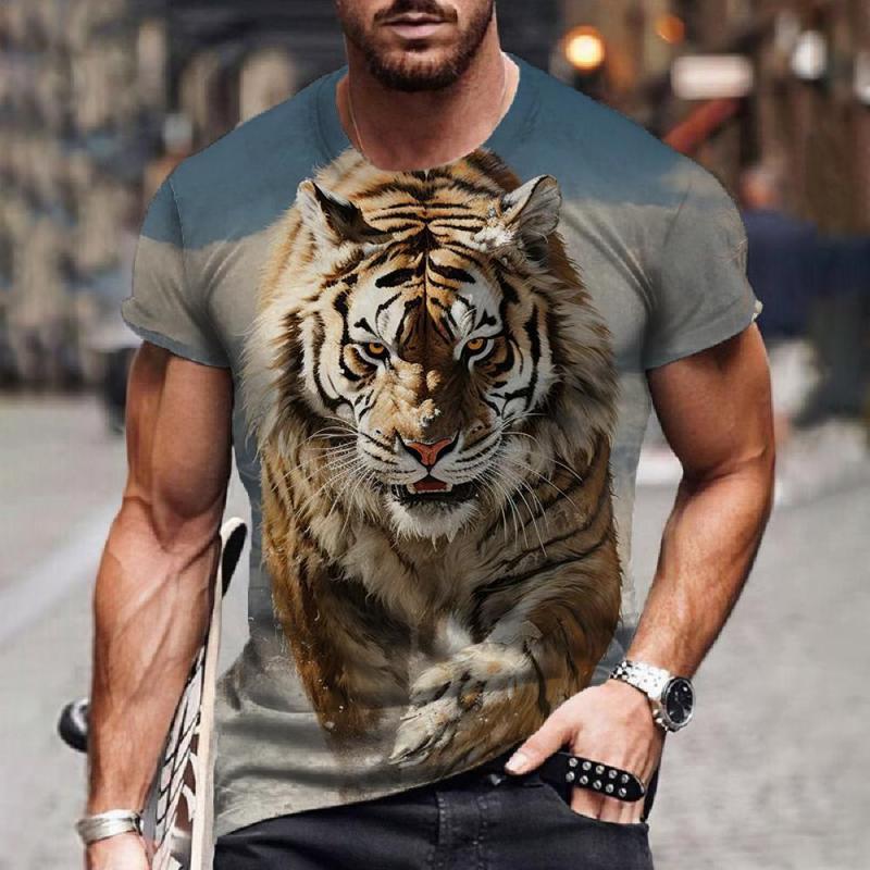 Футболки с изображением животных для мужчин, футболка с коротким рукавом и принтом тигра 3D, модная уличная одежда, летний свитер с круглым вырезом, повседневная одежда больших размеров