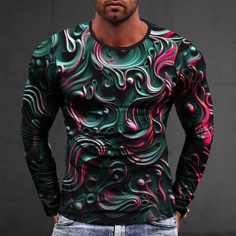Grafik Abstrak Moda Dizayneri Kundalik Erkaklar 3D Print Futbolka Tee Sport Ochiq Havoda Dam Olishga Chiqish Futbolka Kumush Qora Oq Uzun Qisma