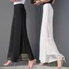 High-Waist Chiffon Culottes: Plus Size, Mesh, Loose, Wide-Leg, Straight, Slit, Casual Palazzo Pants for Women.