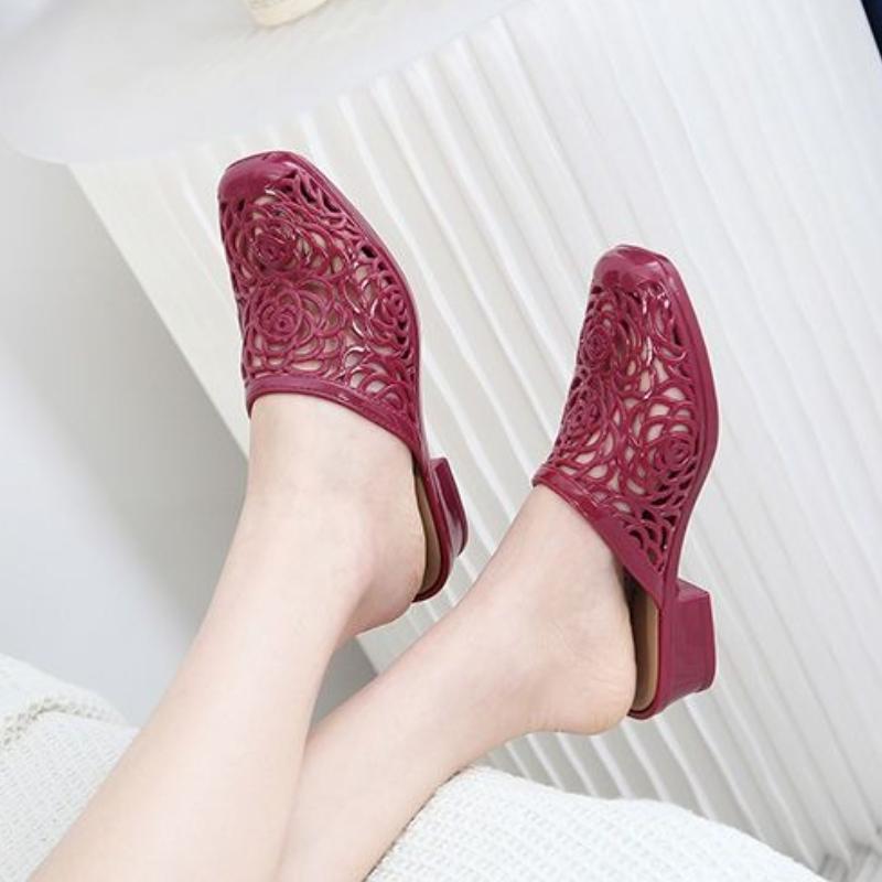 Уличные полые женские шлепанцы на среднем каблуке и женские сандалии, пляжные шлепанцы, повседневная оригинальная низкая цена, дешевая ликвидационная обувь