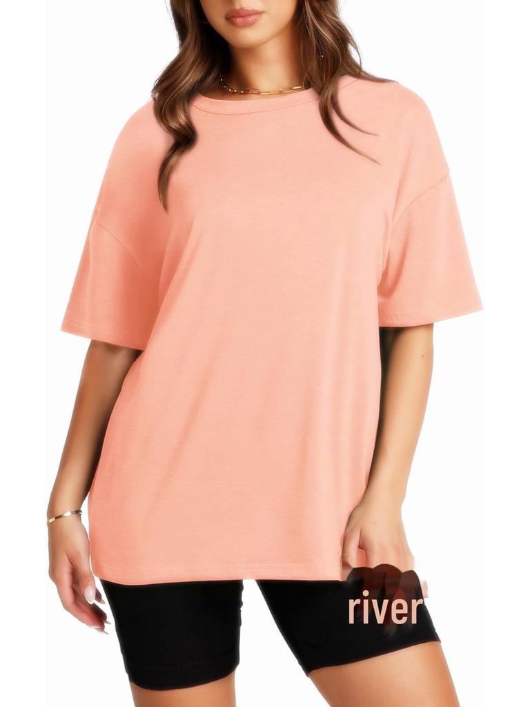 New 2024 European and American Loose Solid Color T-Shirt