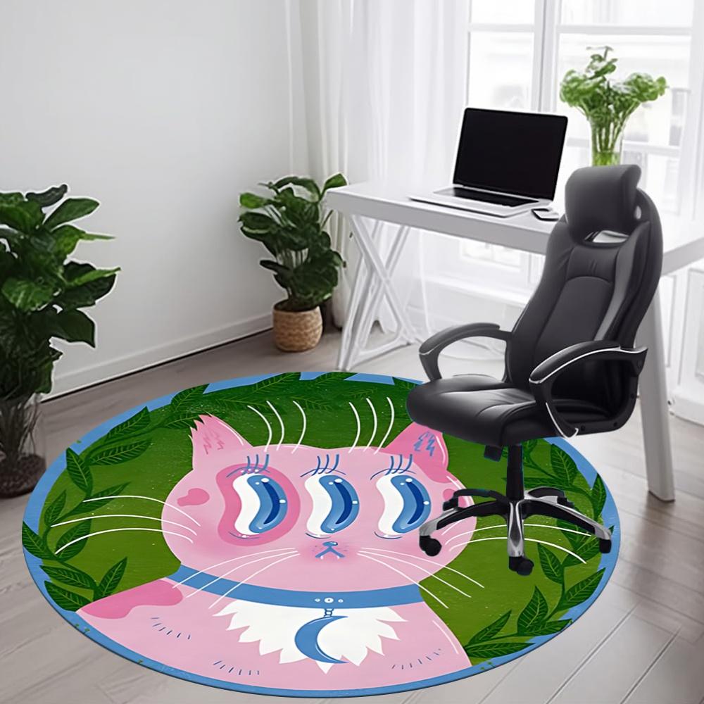1pc Cat Whiskers Pattern Office Round Area Rug, Indoor Mat Suitable For Office, Under Office Chairs Bedroom Living Room Home Decor, Room Deco