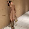 Autumn and Winter Women's Knitted Dress Waisted New Year's War Dress Round Neck Bottoming Twist Sweater Skirt
