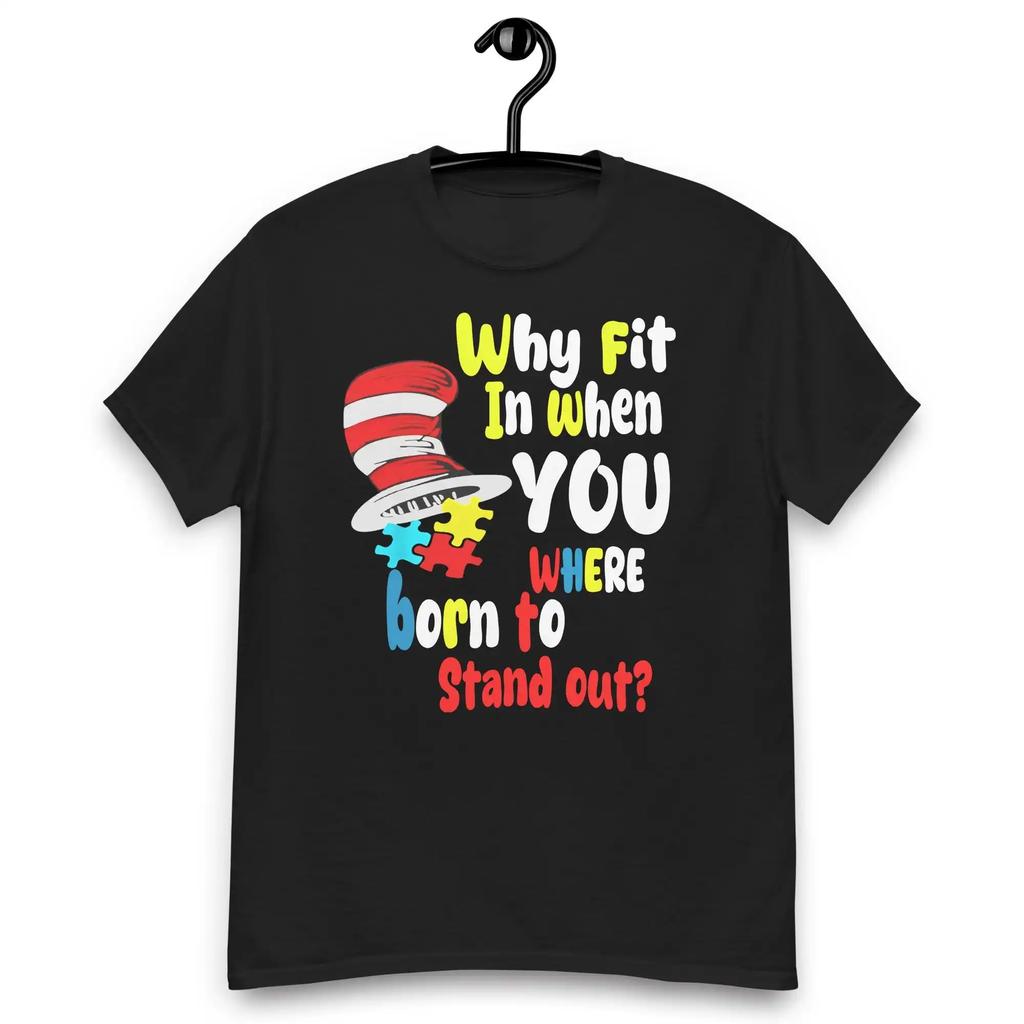 Why Fit In Doctor Teacher Cat Hat Cool Autism Awareness T Shirt