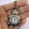 Vintage Robot Shape Arabic Numerals Round Dial Quartz Pocket Watch Pendant Decorated with Cute Keychain Bag Charm for a Party