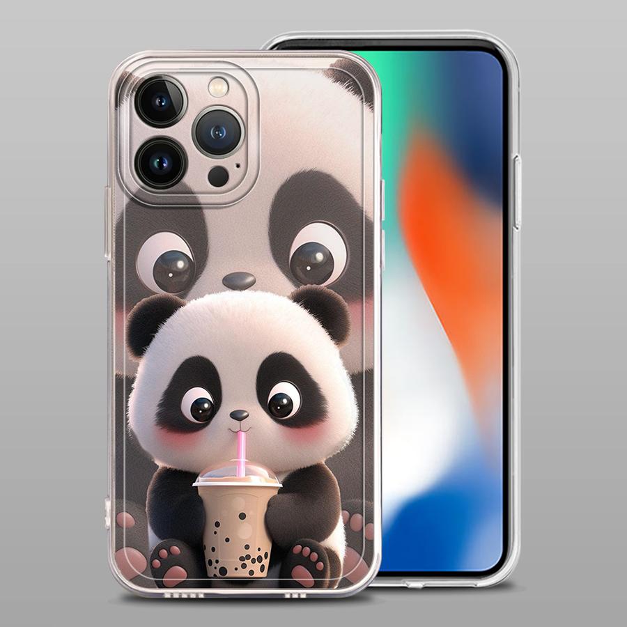 Милый Чехол Панда для iPhone 17 Pro Max XS Max 13 Pro 12 Mini 16 Air 15 14 Plus XR 7 8 11 Мягкая Крышка для Телефона
